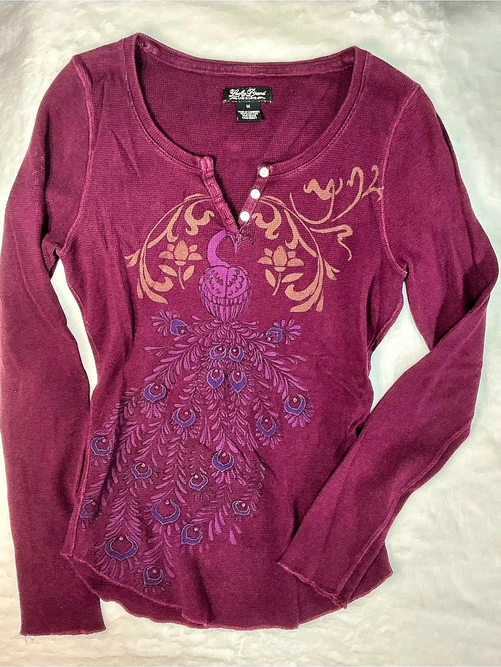 Lucky Brand Floral Henley Long Sleeve in Purple Size Medium